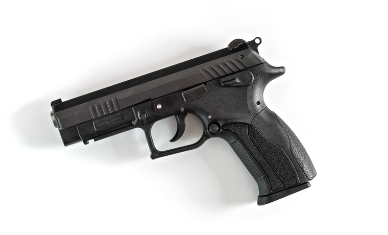 A product shot of a black handgun.